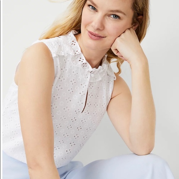 Ann Taylor Eyelet Keyhole Ruffle Top - Picture 2 of 4